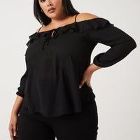 Curve Ruffled Off-The-Shoulder Top Plus Size Tops -2020AVE