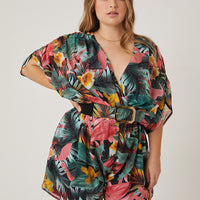 Curve Vibrant Tropical Printed Romper Plus Size Rompers + Jumpsuits -2020AVE