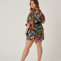 Curve Vibrant Tropical Printed Romper Plus Size Rompers + Jumpsuits -2020AVE