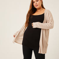 Curve Waffle Knit Cardigan Plus Size Outerwear Taupe 1XL -2020AVE
