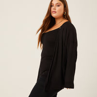 Curve Waffle Knit Cardigan Plus Size Outerwear -2020AVE