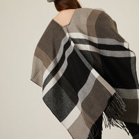 Curve Warm Plaid Poncho Plus Size Outerwear Black Plus Size One Size -2020AVE