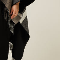 Curve Warm Plaid Poncho Plus Size Outerwear Black Plus Size One Size -2020AVE