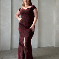 Curve Wavy Metallic Maxi Dress Plus Size Dresses Burgundy 1XL -2020AVE