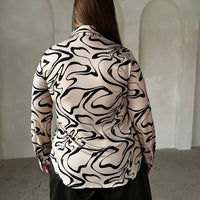Curve Wavy Print Button Up Shirt Plus Size Tops -2020AVE