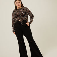 Curve Wavy Print Ruched Top Plus Size Tops -2020AVE