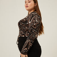 Curve Wavy Print Ruched Top Plus Size Tops -2020AVE