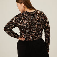 Curve Wavy Print Ruched Top Plus Size Tops -2020AVE