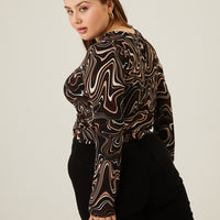 Curve Wavy Print Ruched Top Plus Size Tops -2020AVE