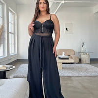 Curve Wide Leg Chiffon Pants Plus Size Bottoms Black 1XL -2020AVE