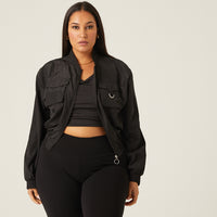 Curve Windbreaker Bomber Jacket Plus Size Outerwear Black 1XL -2020AVE