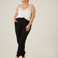Curve Woven Jogger Pants Plus Size Bottoms Black 1XL -2020AVE