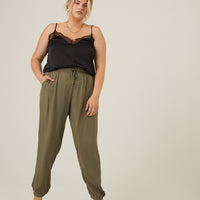 Curve Woven Jogger Pants Plus Size Bottoms Olive 1XL -2020AVE