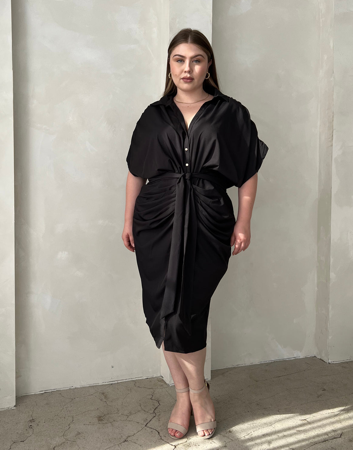 Plus Size Woven Ruched Dress Black / 1XL Plus Size Woven Ruched Dress Black / 1XL