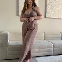 Curve Woven Summer Jumpsuit Plus Size Rompers + Jumpsuits Mocha 1XL -2020AVE