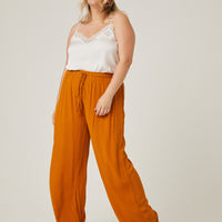 Curve Woven Summer Pants Plus Size Bottoms Brown 1XL -2020AVE