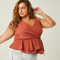 Curve Woven Wrap Tank Plus Size Tops Rust 1XL -2020AVE
