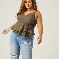 Curve Woven Wrap Tank Plus Size Tops Olive 1XL -2020AVE