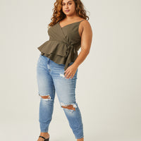 Curve Woven Wrap Tank Plus Size Tops -2020AVE
