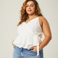 Curve Woven Wrap Tank Plus Size Tops Off White 1XL -2020AVE