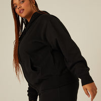 Curve Zip Front Hoodie Sweatshirt Plus Size Outerwear -2020AVE