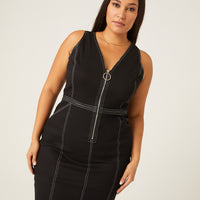 Curve Zip Front Seams Dress Plus Size Dresses -2020AVE