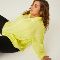 Curve Zip Up Windbreaker Jacket Plus Size Outerwear Yellow 1XL -2020AVE