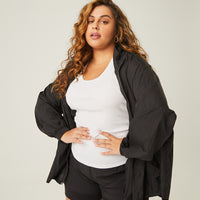 Curve Zip Up Windbreaker Jacket Plus Size Outerwear Black 1XL -2020AVE