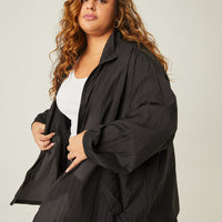 Curve Zip Up Windbreaker Jacket Plus Size Outerwear -2020AVE
