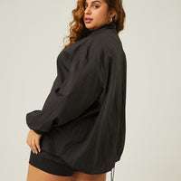 Curve Zip Up Windbreaker Jacket Plus Size Outerwear -2020AVE