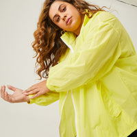 Curve Zip Up Windbreaker Jacket Plus Size Outerwear -2020AVE