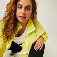 Curve Zip Up Windbreaker Jacket Plus Size Outerwear -2020AVE