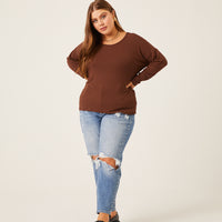Curve Rib Knit Long Sleeve Top Plus Size Tops -2020AVE