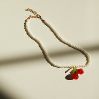 Faux Pearl and Cherry Necklace Jewelry White One Size -2020AVE
