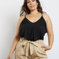 Curve Maddie Single Ruffle Bodysuit Plus Size Tops Black 1XL -2020AVE