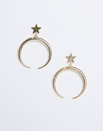 Moon and Star Dangle Earrings Jewelry Gold One Size -2020AVE