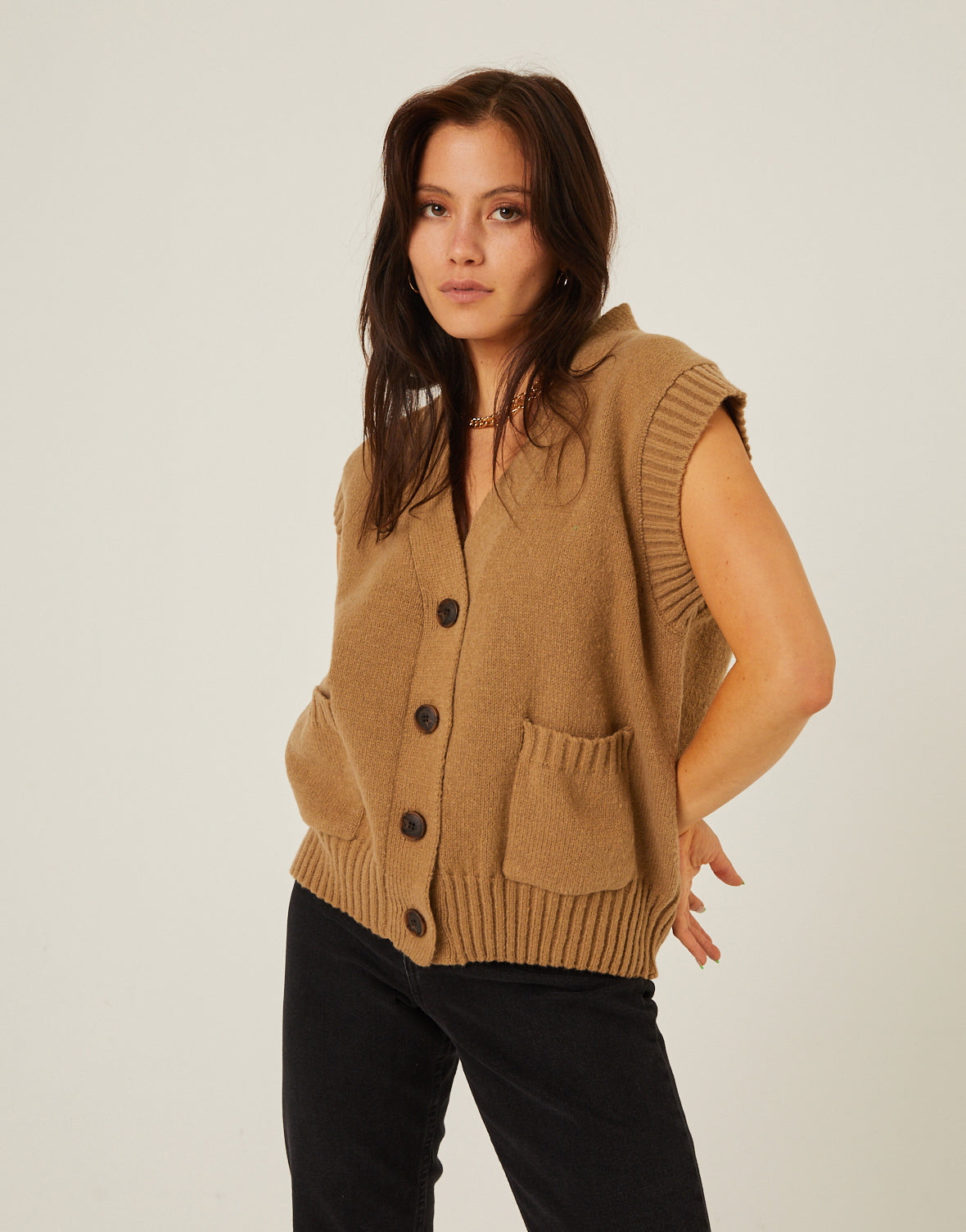 Oversized Button Up Sweater Vest 2020AVE