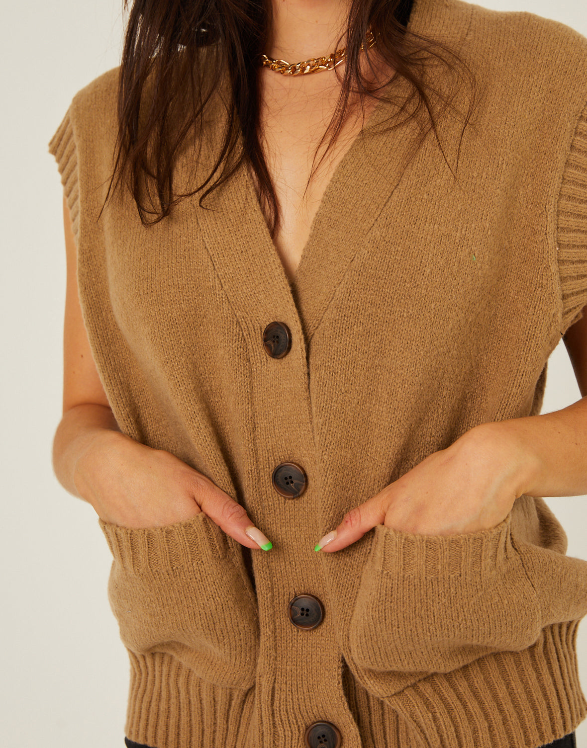 Oversized Button Up Sweater Vest 2020AVE