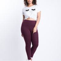 Curve Simple Stretch Leggings Plus Size Bottoms Burgundy 1XL -2020AVE