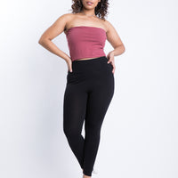 Curve Simple Stretch Leggings Plus Size Bottoms Black 1XL -2020AVE