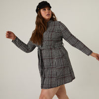 Curve High Neck Plaid Dress Plus Size Dresses -2020AVE