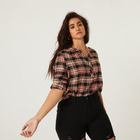 Curve Plaid Henley Top Plus Size Tops -2020AVE