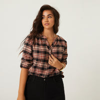 Curve Plaid Henley Top Plus Size Tops -2020AVE