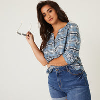 Curve Plaid Henley Top Plus Size Tops -2020AVE