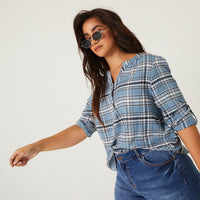 Curve Plaid Henley Top Plus Size Tops -2020AVE