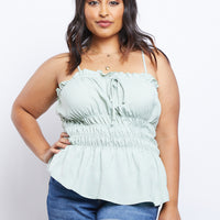 Curve Amber Smocked Tank Plus Size Tops Sage 1XL -2020AVE