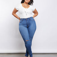 Curve Arie High Rise Skinny Jeans Plus Size Bottoms Medium Blue 1XL -2020AVE