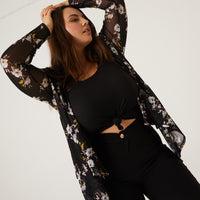 Curve Floral Sheer Cardigan Plus Size Outerwear -2020AVE