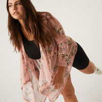 Curve Floral Sheer Cardigan Plus Size Outerwear -2020AVE
