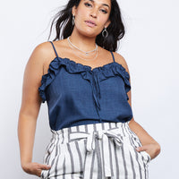 Curve Avery Ruffled Tank Plus Size Tops Navy 1XL -2020AVE